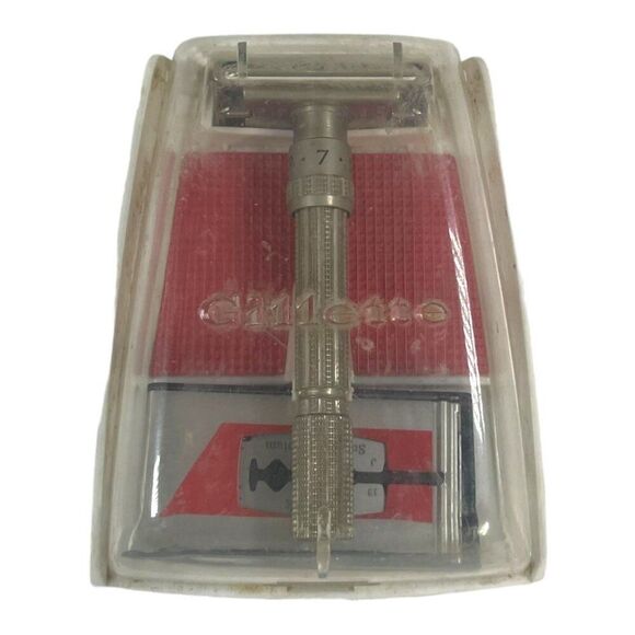 1962 Gillette Slim Adjustable Safety Razor Set Schick Super Chromium Blades Case - Picture 12 of 16
